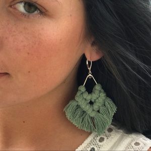 Sage Macrame Statement Earrings